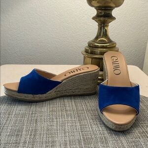 Gaimo Blue Suede Wedge Slide Sandals